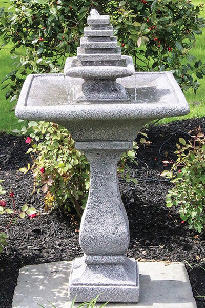 Modern American Made Chelsea Square Tiered Fountain with Light